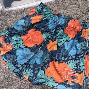 Inaka Power Floral Athletic Shorts - Blue and Orange